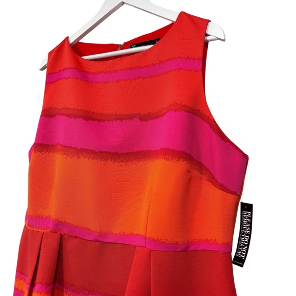NY&C Color Block Striped Fit & Flare Women’s Pleated Sleeveless Dress 2X NWT - Picture 2 of 12
